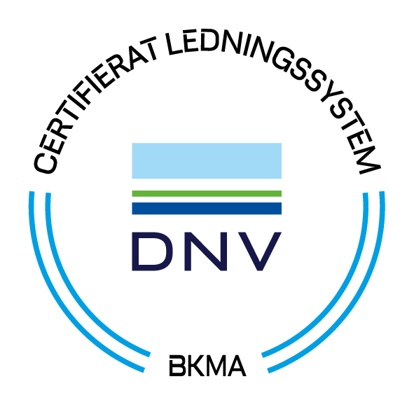 DNV-certifieringsmärke för certifierat ledningssystem, utfärdat till BKMA